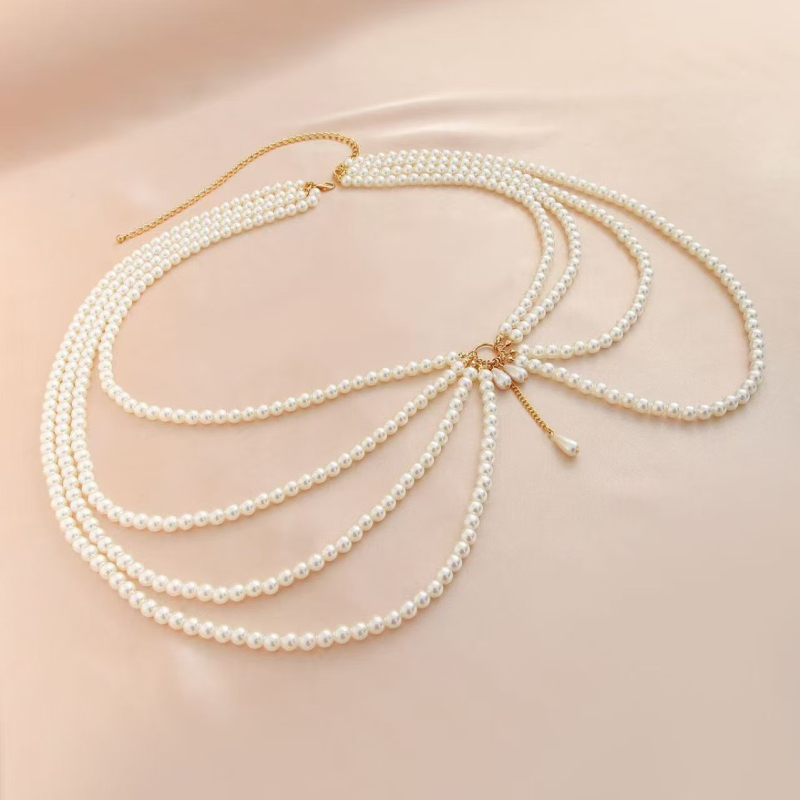 Derékszalag gyöngyökkel, állítható, szövött réz dizájn, 80–100 cm hosszú