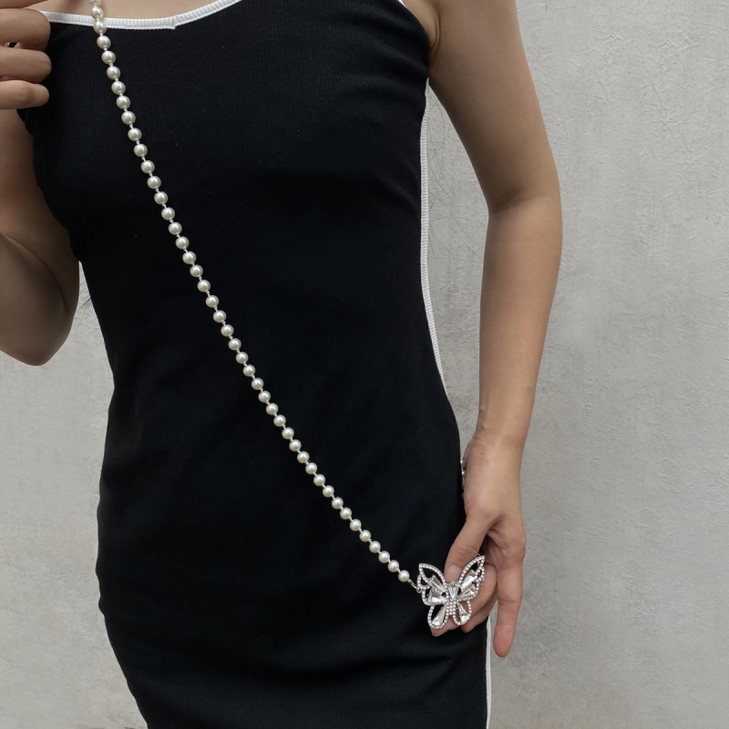 Metalni kaiš za struk s kristalima, motivom leptira i perlaste kuglice, za haljine