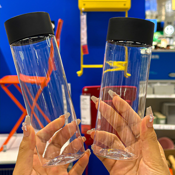 Cilindrična jednokratna boca za hladni čaj, 300–500 ml, PET/poliester, biološki razgradiva, mogućnost tiskanja logotipa