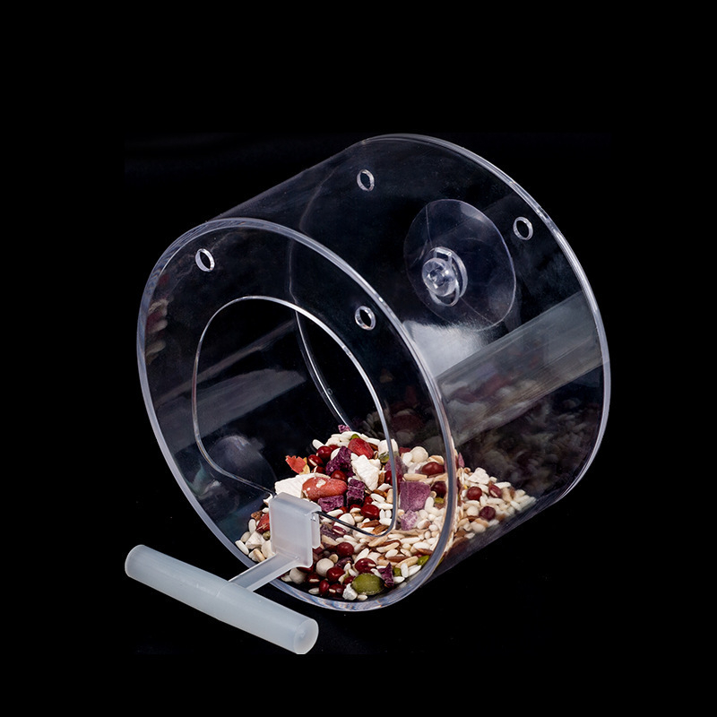 Κύκλικος ακρυλικός κουτί τροφίμων πουλιών με βεντούζα και κρεμάμενο σχέδιο — εξωτερικός τροφοδότης πουλιών, Αυτόματη σίτιση (Υλικό: ABS; Αυτόματη τροφοδοσία: Ναι; Βεντούζα; Συσκευασία: 36 τεμ.)