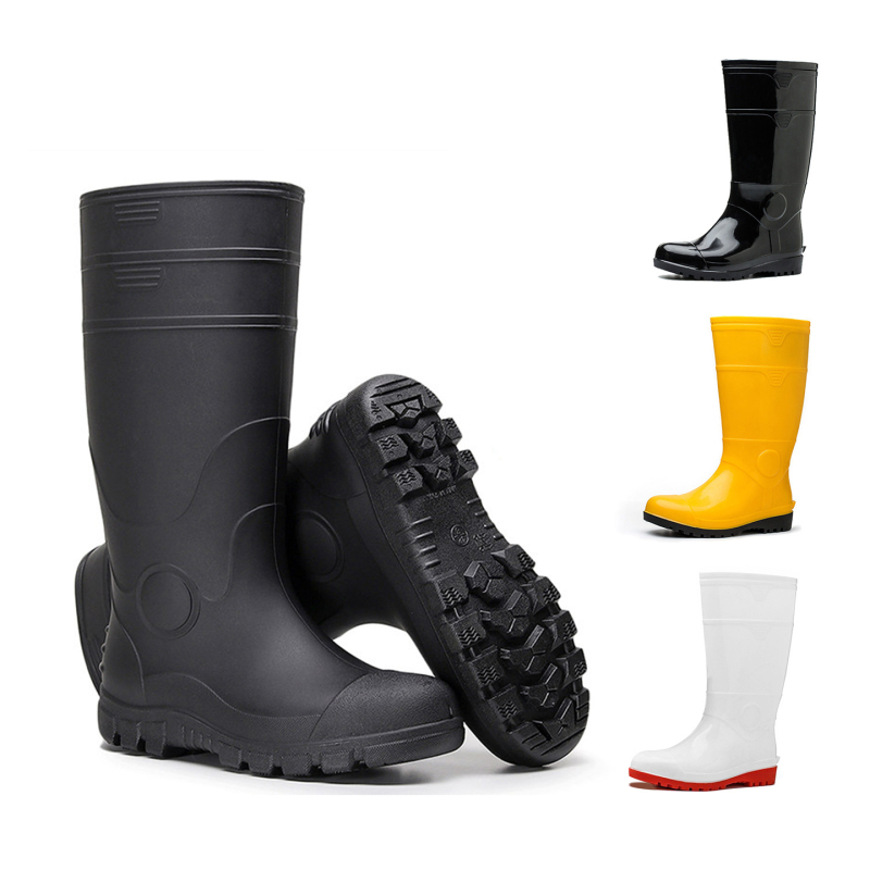 Ipari esőcsizmák, magas szárú, acélorrú, vízálló PVC kivitel