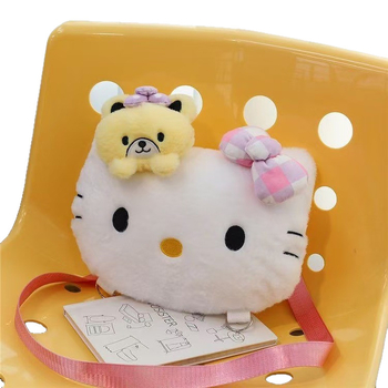 Bowknot plush γατάκι τσάντα με λουρί ώμου — κοντό βελούδινο ύφασμα, γατούλα θεματική, για ηλικίες 7–14 ετών, μοντέλο M-4113