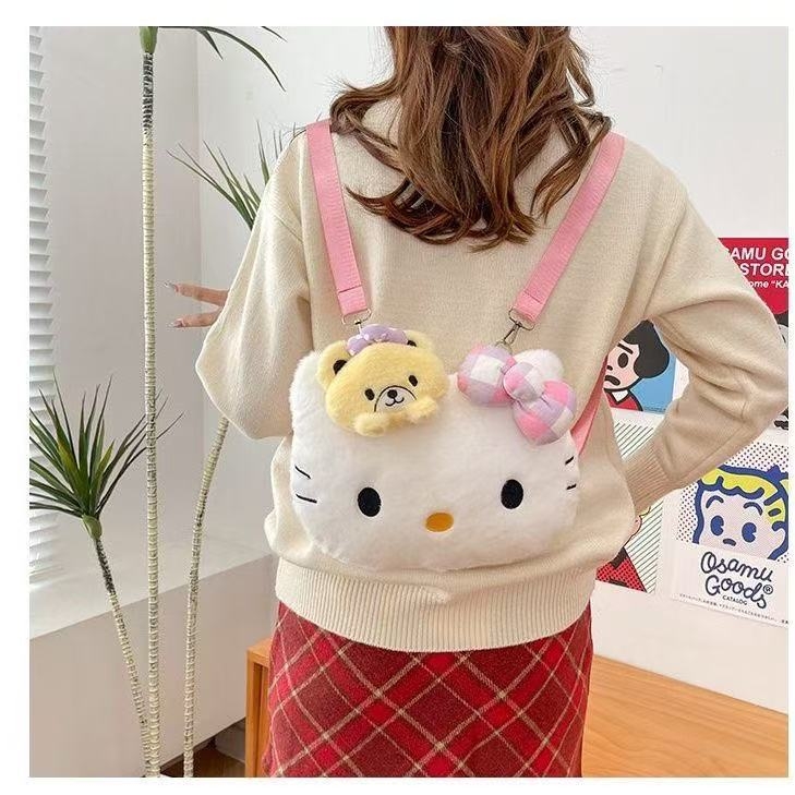 Bowknot plush γατάκι τσάντα με λουρί ώμου — κοντό βελούδινο ύφασμα, γατούλα θεματική, για ηλικίες 7–14 ετών, μοντέλο M-4113