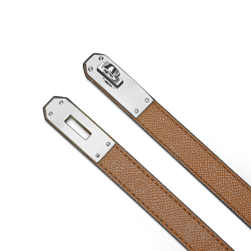 Női öv műbőrből téglalap alakú övcsattal, ötvözet, automata csat, állítható derék, 2025 ősz