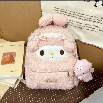 Gyerekeknek szánt hátizsák plüss bársony anyaggal és macska motívummal, rajzfilmszerű stílus, két vállpánt, nagy kapacitás (anyag: bársony; bélés: poliészter; nyitás: cipzár; belső cipzáras zseb)