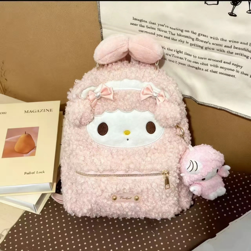 Gyerekeknek szánt hátizsák plüss bársony anyaggal és macska motívummal, rajzfilmszerű stílus, két vállpánt, nagy kapacitás (anyag: bársony; bélés: poliészter; nyitás: cipzár; belső cipzáras zseb)