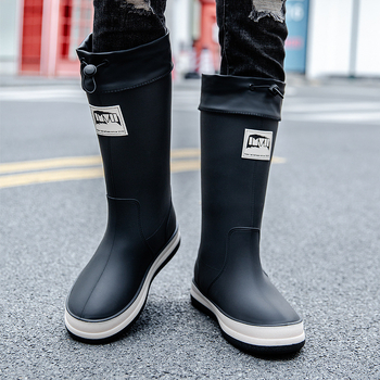 Uniszex magas esőcsizma, vízálló, csúszásmentes, sík talpú, műanyag felsőrész
