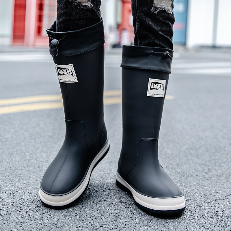 Uniszex magas esőcsizma, vízálló, csúszásmentes, sík talpú, műanyag felsőrész