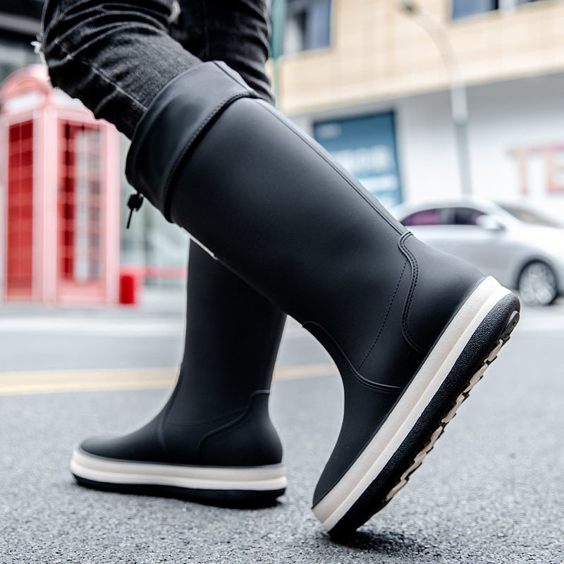 Uniszex magas esőcsizma, vízálló, csúszásmentes, sík talpú, műanyag felsőrész