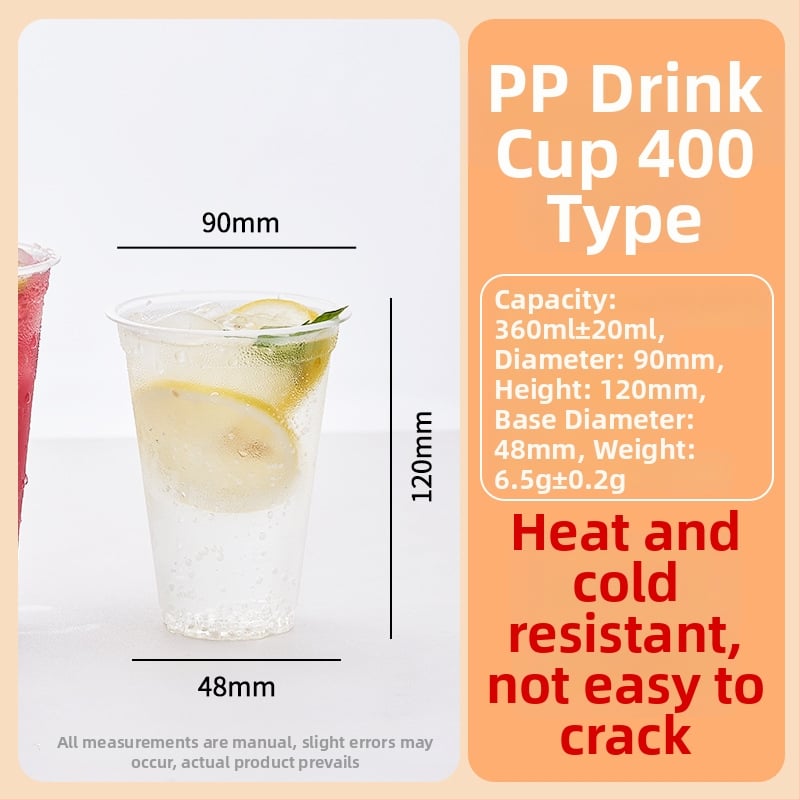 Egyszer használatos műanyag pohár tejes teához — PP anyag, ovális alak, 360–550 ml kapacitás, mikrohullámú sütőben használható, testreszabás és logónyomás