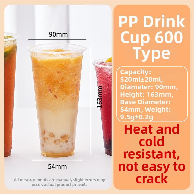 Egyszer használatos műanyag pohár tejes teához — PP anyag, ovális alak, 360–550 ml kapacitás, mikrohullámú sütőben használható, testreszabás és logónyomás