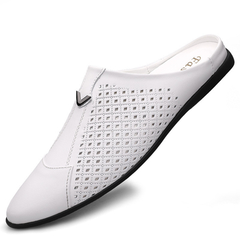 Muške papuče od kože s zatvorenim prstima i otvorenim petama, casual slip-on, gumena potplat