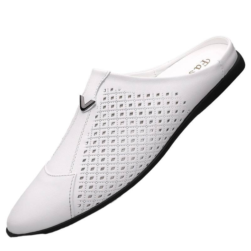 Muške papuče od kože s zatvorenim prstima i otvorenim petama, casual slip-on, gumena potplat