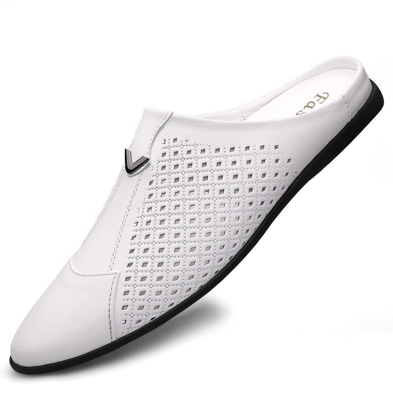 Muške papuče od kože s zatvorenim prstima i otvorenim petama, casual slip-on, gumena potplat