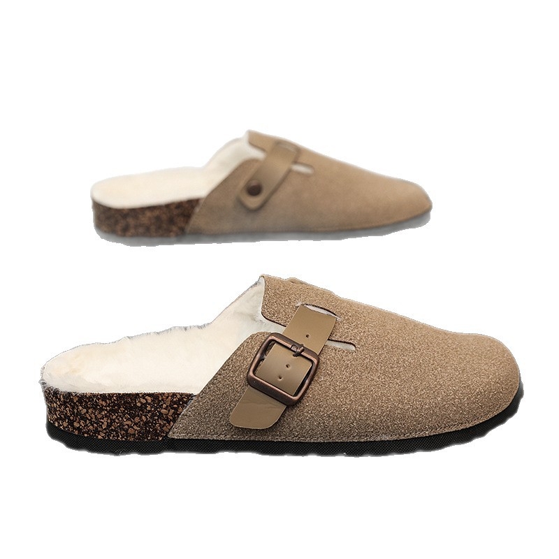 Birkenstock-stil slip-on papuče s zatvorenim prstom, pliš podstava i debela potplat (gornji dio: teleći nubuk, potplat: TPR)