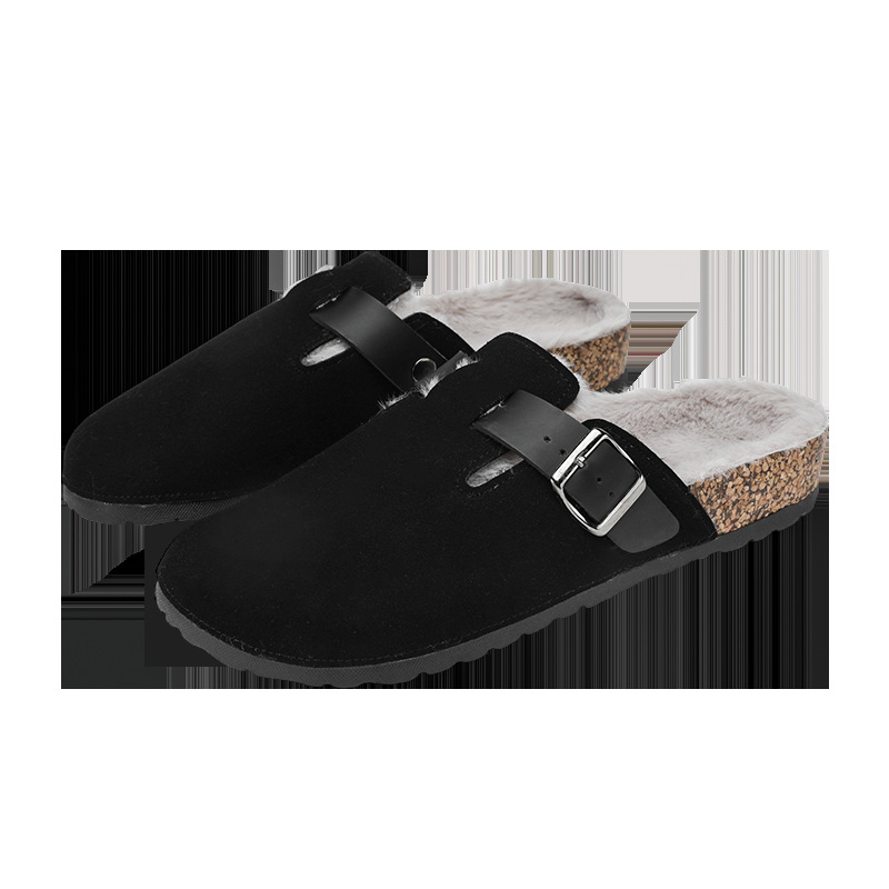 Birkenstock-stil slip-on papuče s zatvorenim prstom, pliš podstava i debela potplat (gornji dio: teleći nubuk, potplat: TPR)