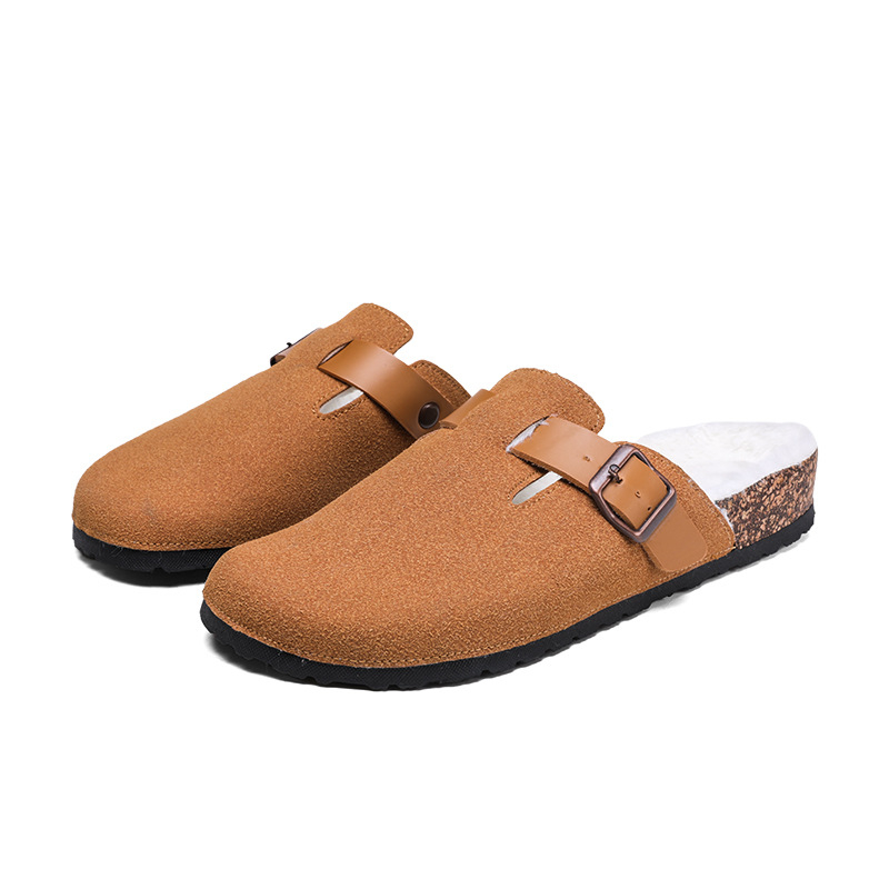 Birkenstock-stil slip-on papuče s zatvorenim prstom, pliš podstava i debela potplat (gornji dio: teleći nubuk, potplat: TPR)