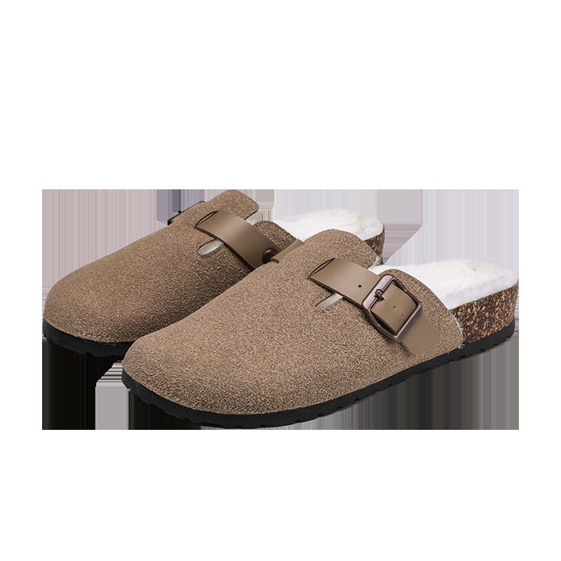 Birkenstock-stil slip-on papuče s zatvorenim prstom, pliš podstava i debela potplat (gornji dio: teleći nubuk, potplat: TPR)