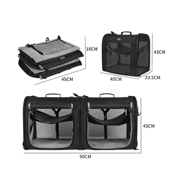 Wakytu Kisállat szállító táska, nagy kapacitású, légáteresztő poliészterből, többállat kapcsolható, vállon hordható, autóba szerelhető