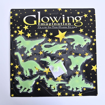 Сет светещи в тъмното пластмасови стенни стикери с динозавър и тиква — плосък дизайн, карикатурен стил, повече от 5 бр.