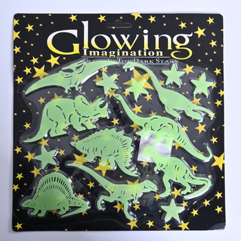 Сет светещи в тъмното пластмасови стенни стикери с динозавър и тиква — плосък дизайн, карикатурен стил, повече от 5 бр.