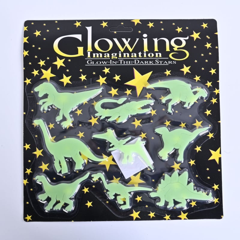 Сет светещи в тъмното пластмасови стенни стикери с динозавър и тиква — плосък дизайн, карикатурен стил, повече от 5 бр.