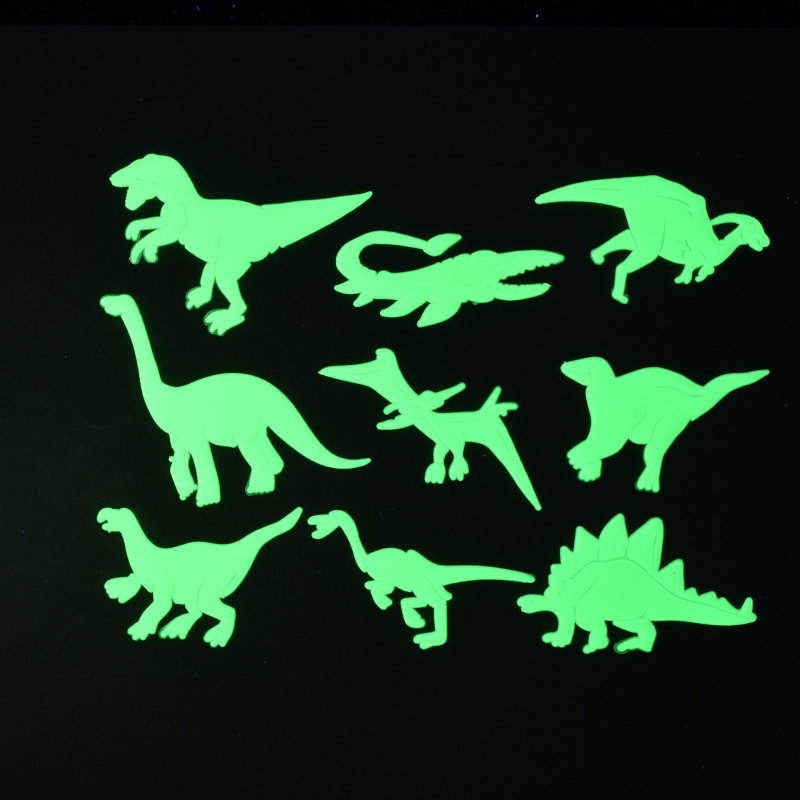 Сет светещи в тъмното пластмасови стенни стикери с динозавър и тиква — плосък дизайн, карикатурен стил, повече от 5 бр.
