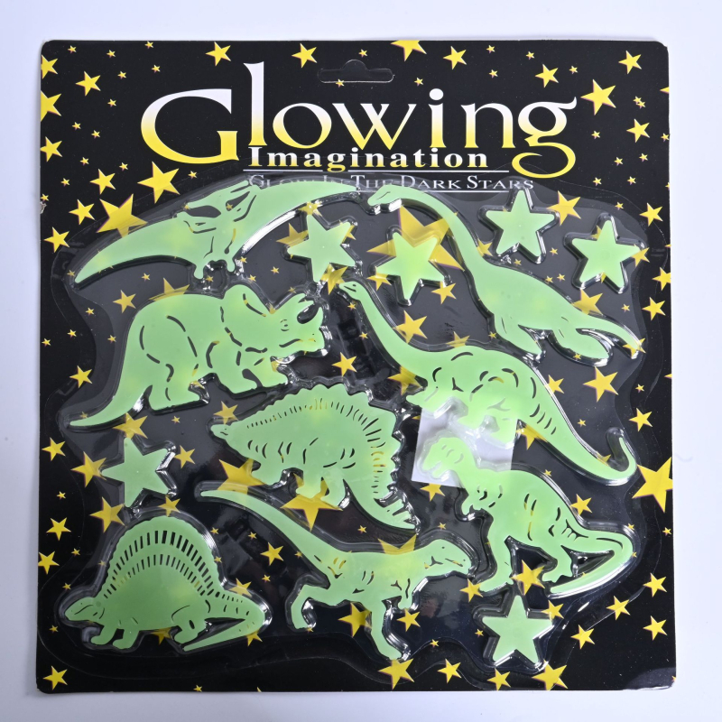 Сет светещи в тъмното пластмасови стенни стикери с динозавър и тиква — плосък дизайн, карикатурен стил, повече от 5 бр.