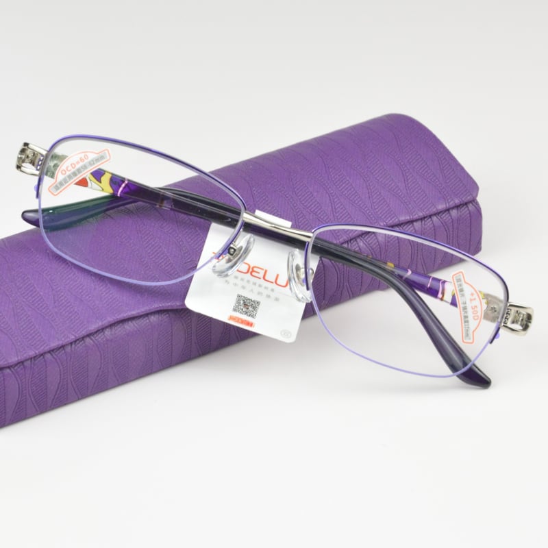 Sunset Red naočale za čitanje, metalni polu-okvir, ovalne leće, akrilne leće, zaštita od plave svjetlosti, za daleko i blizu