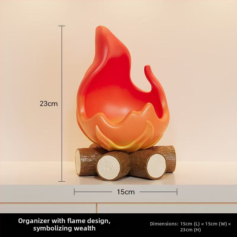 Smoljeni ukrasni predmet za ulazni prostor s motívom plamena i ladicom za ključeve — ekološki prihvatljiv materijal, suvremeni minimalistički stil, brend gsf