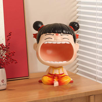 Q verzija Nezha Big Mouth smoleni ukras - kineski stil, predmeti od smole, sintetička smola, plast i smola, kartonska ambalaža