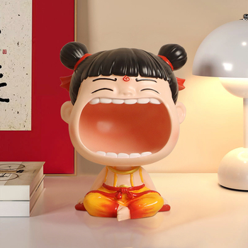 Q verzija Nezha Big Mouth smoleni ukras - kineski stil, predmeti od smole, sintetička smola, plast i smola, kartonska ambalaža