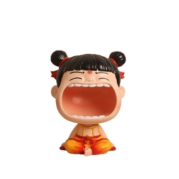 Q verzija Nezha Big Mouth smoleni ukras - kineski stil, predmeti od smole, sintetička smola, plast i smola, kartonska ambalaža