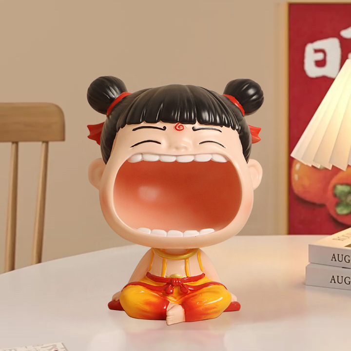 Q verzija Nezha Big Mouth smoleni ukras - kineski stil, predmeti od smole, sintetička smola, plast i smola, kartonska ambalaža