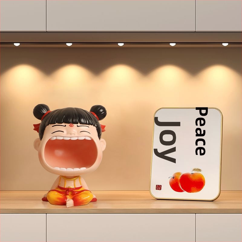 Q verzija Nezha Big Mouth smoleni ukras - kineski stil, predmeti od smole, sintetička smola, plast i smola, kartonska ambalaža