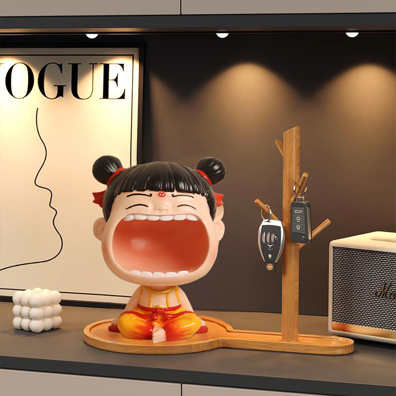 Q verzija Nezha Big Mouth smoleni ukras - kineski stil, predmeti od smole, sintetička smola, plast i smola, kartonska ambalaža