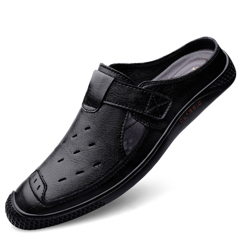 Muške papuče bez pete, prozračne dvostruko goveđe kože vršni dio, gumeni potplat, slip-on dizajn