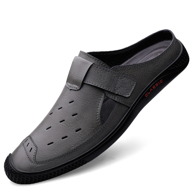 Muške papuče bez pete, prozračne dvostruko goveđe kože vršni dio, gumeni potplat, slip-on dizajn