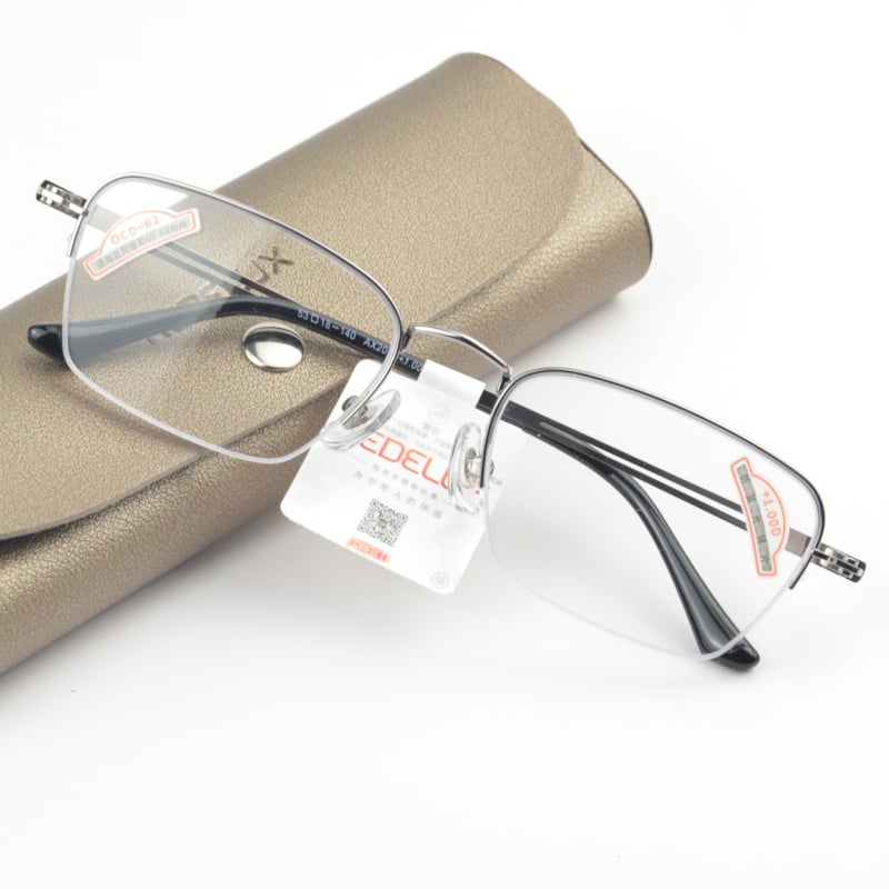 Muške naočale za čitanje s metalnim poluokvirom, plave leće za zaštitu od plave svjetlosti, kvadratni stil, minimalistički dizajn