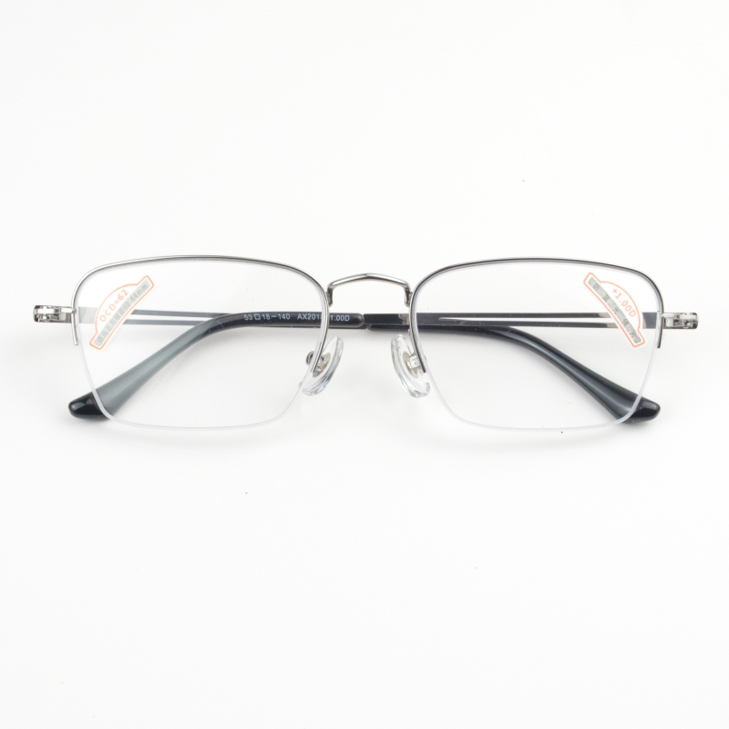 Muške naočale za čitanje s metalnim poluokvirom, plave leće za zaštitu od plave svjetlosti, kvadratni stil, minimalistički dizajn