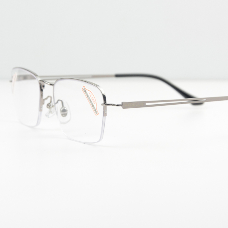 Muške naočale za čitanje s metalnim poluokvirom, plave leće za zaštitu od plave svjetlosti, kvadratni stil, minimalistički dizajn