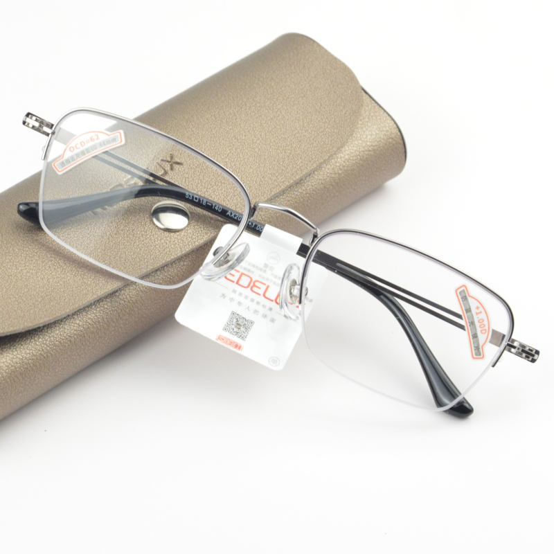 Muške naočale za čitanje s metalnim poluokvirom, plave leće za zaštitu od plave svjetlosti, kvadratni stil, minimalistički dizajn