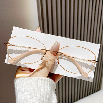 Bezramne naočale za čitanje s metalnim okvirom, asferične leće protiv plave svjetlosti, ovalni okvir za manje lice, ultra lagane za osobe srednje i starije dobi