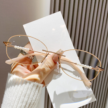 Bezramne naočale za čitanje s metalnim okvirom, asferične leće protiv plave svjetlosti, ovalni okvir za manje lice, ultra lagane za osobe srednje i starije dobi