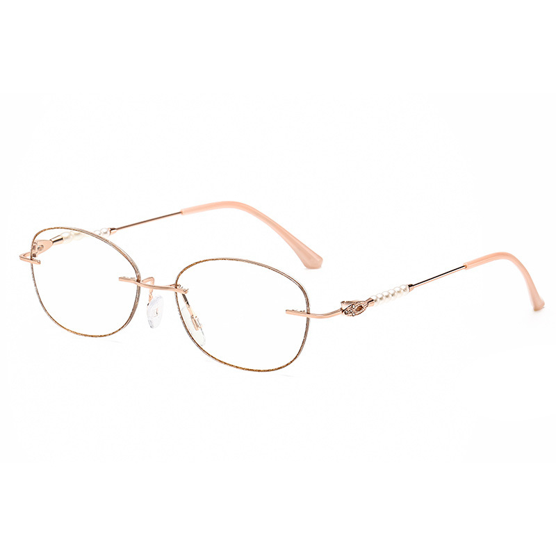 Bezramne naočale za čitanje s metalnim okvirom, asferične leće protiv plave svjetlosti, ovalni okvir za manje lice, ultra lagane za osobe srednje i starije dobi