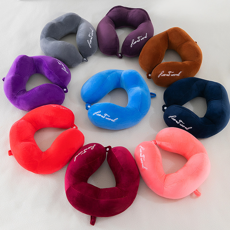 У-образна възглавница за врата за пътуване и офис, напълнена с PP памук, калъф Crystal Velvet, стил модерен минимализъм, У-образна форма, универсална употреба