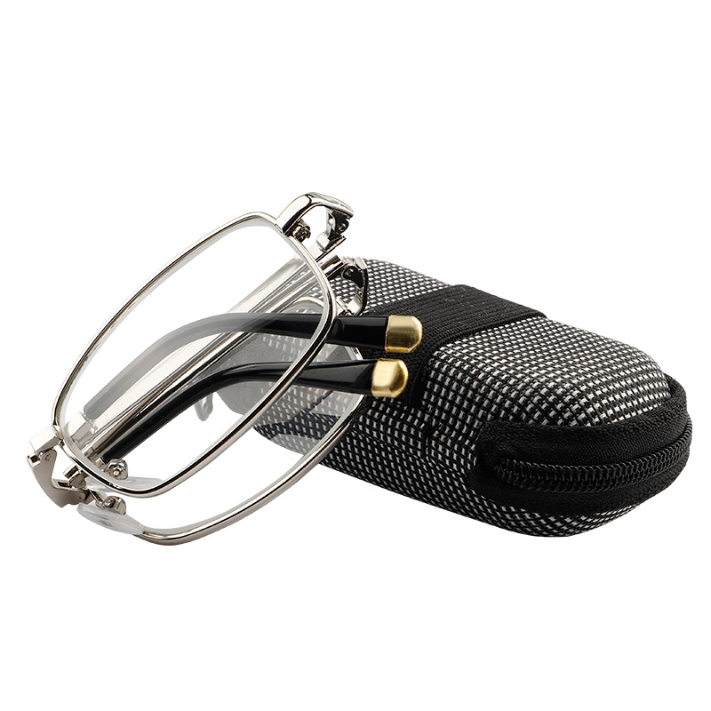 Sklopive naočale za čitanje s lećama od stakla za starije osobe – leće visoke definicije, metalni okvir, puni okvir, kompaktne u džepu