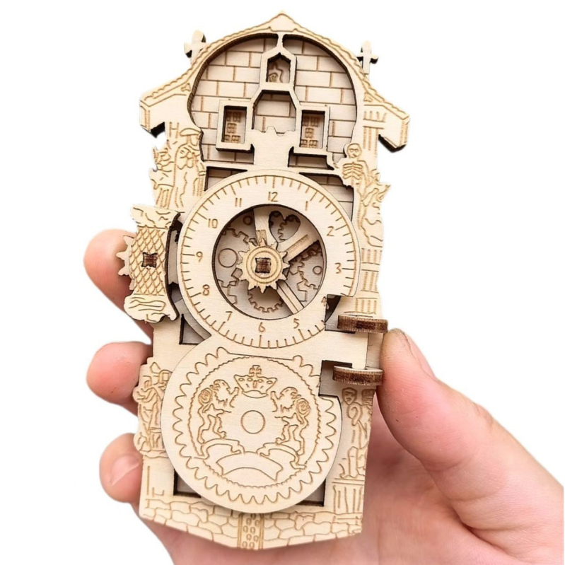 Magnet za hladnjak – Praški sat s okretanjem zupčanika, plastika i smola, putni suvenir, retro jedinstven dizajn