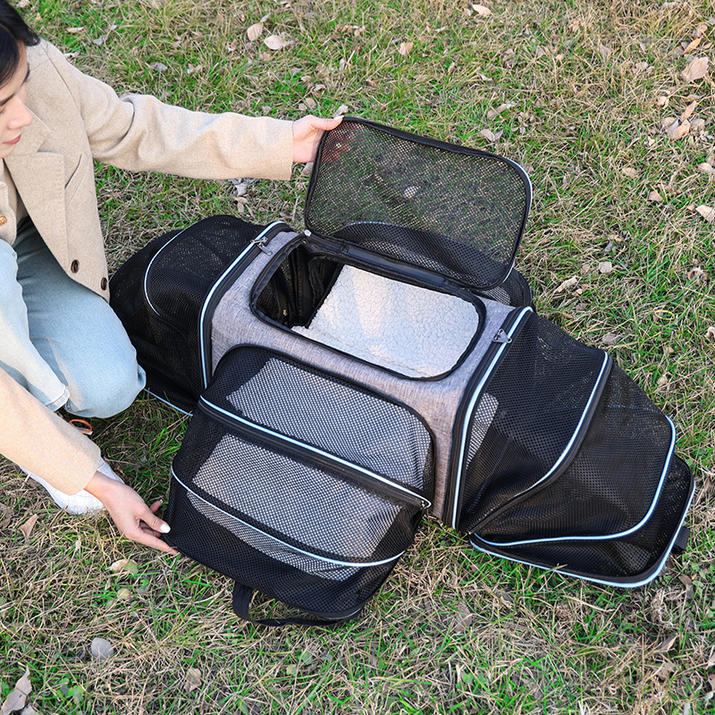 Četverostrano proširiva torba za kućne ljubimce, prijenosna putna torba za mačke, auto-kompatibilna, Oxford materijal, kapacitet 49, za 3–5 kg