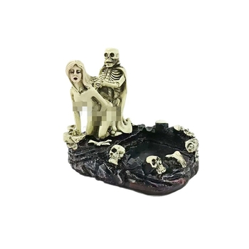 Ručna smolna pepeljara s motivom lubanje, europsko-američki stil, s spremnikom za pepeo, pogodna za dom ili ured
